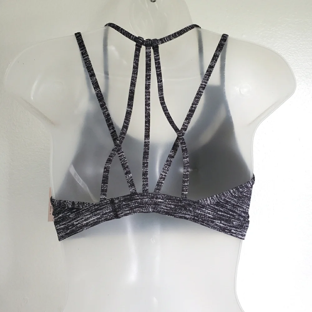Victoria's Secret Sports Bra Size L Black White Mesh Panel Strappy Racerback NEW